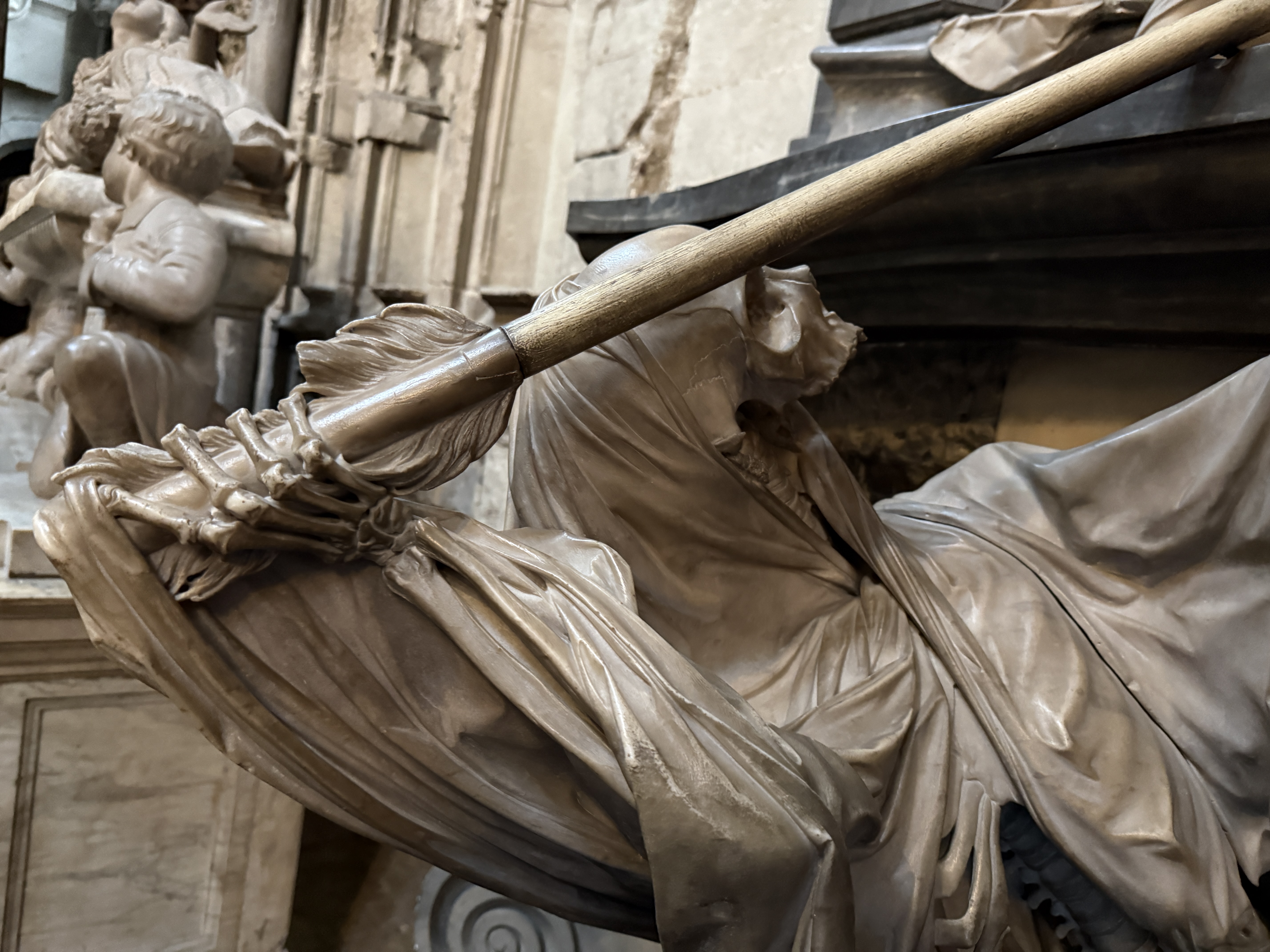 Detail of Death on a monument at Westminster Abbey