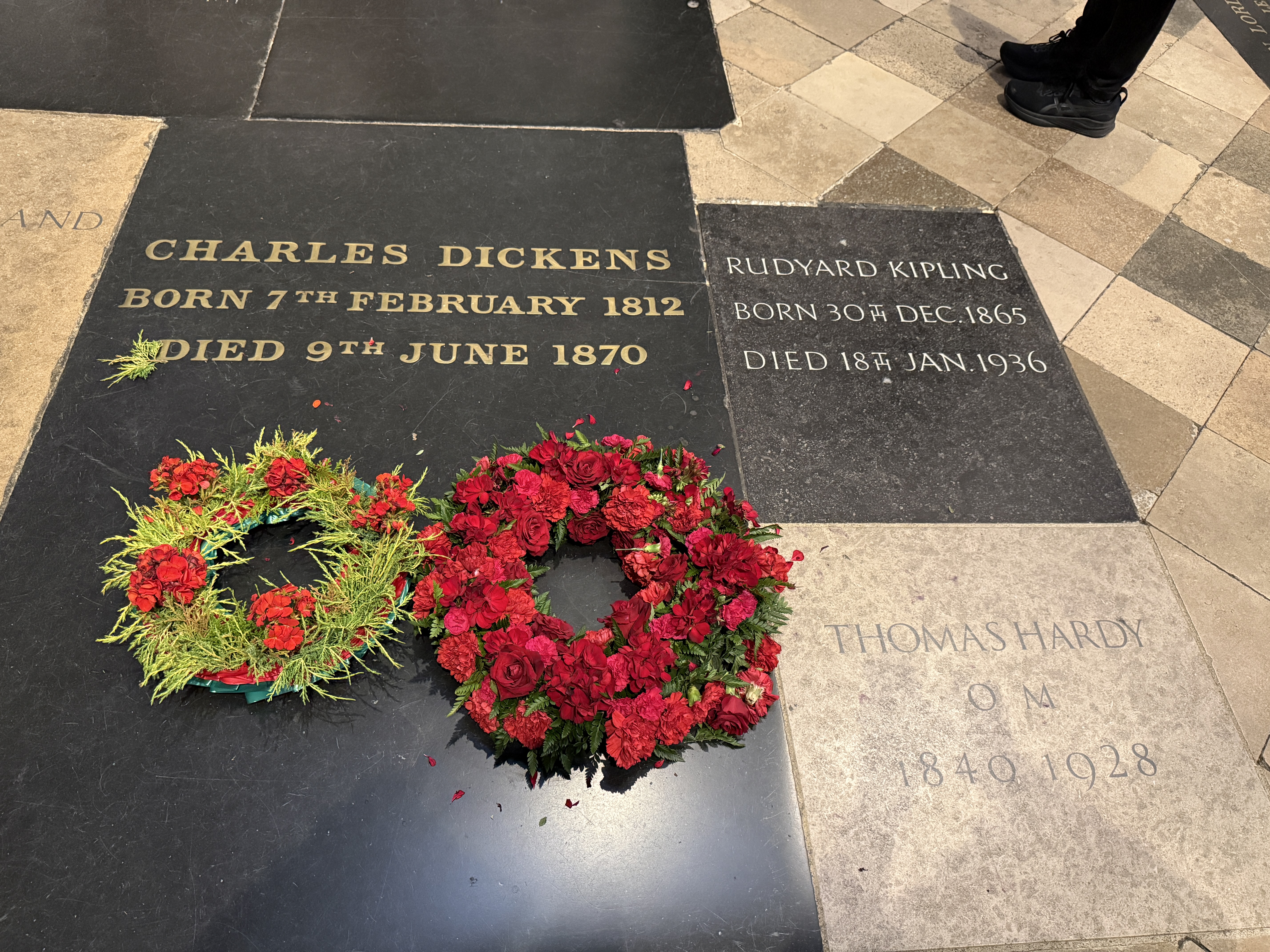 Tombs of Dickens, Kipling and Hardy in Poets' Corner