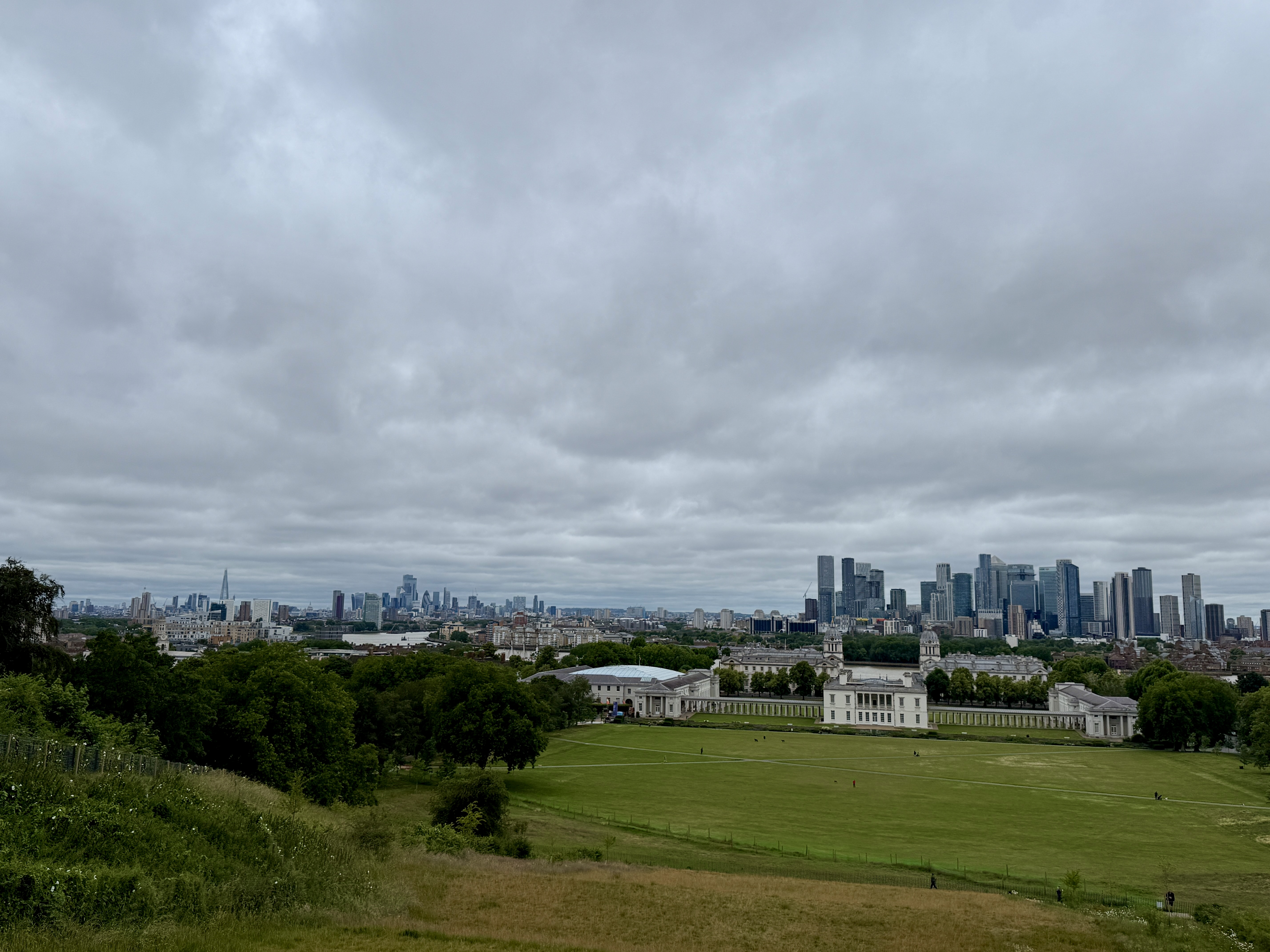 Looking down at National Maritime Museum, Naval Academy and Queen's House from the Royal Observatory