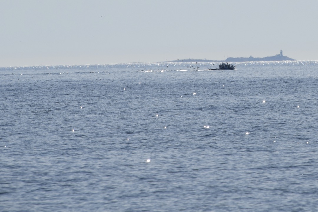Lobster boat off North Hampton, NH, with the Isles of Shoals