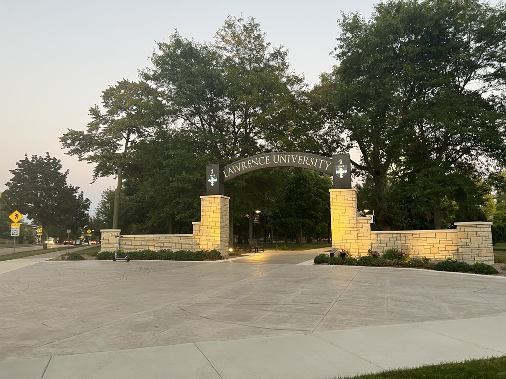 Lawrence University arch at sunset