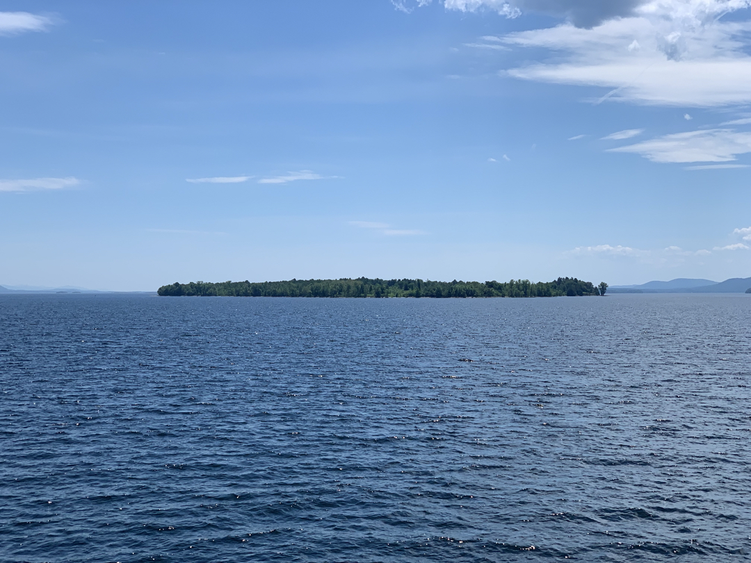 An island in the middle of Lake Champlain