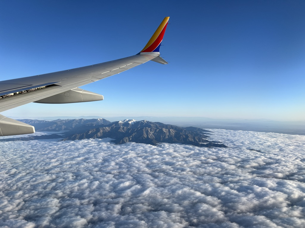 Cloudy skies flying into Los Angeles